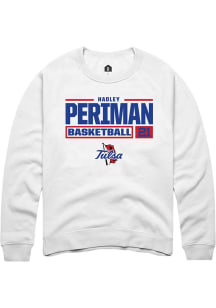 Hadley Periman Rally Mens White Tulsa Golden Hurricane NIL Stacked Box Crew Sweatshirt