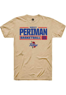 Hadley Periman Tan Tulsa Golden Hurricane NIL Stacked Box Short Sleeve T Shirt