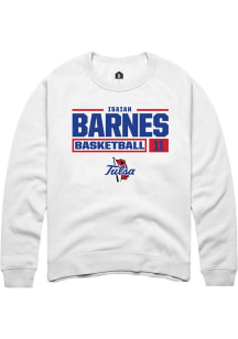 Isaiah Barnes Rally Mens White Tulsa Golden Hurricane NIL Stacked Box Crew Sweatshirt