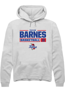 Isaiah Barnes Rally Mens White Tulsa Golden Hurricane NIL Stacked Box Hooded Sweatshirt