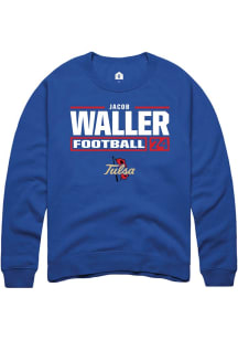 Jacob Waller Rally Mens Blue Tulsa Golden Hurricane NIL Stacked Box Crew Sweatshirt