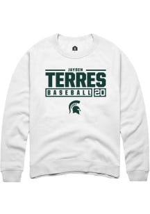 Jayden Terres  Rally Michigan State Spartans Mens White NIL Stacked Box Long Sleeve Crew Sweatsh..