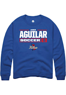 jared aguilar  Rally Tulsa Golden Hurricane Mens Blue NIL Stacked Box Long Sleeve Crew Sweatshirt