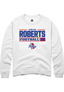 Jewlyen Roberts Rally Mens White Tulsa Golden Hurricane NIL Stacked Box Crew Sweatshirt