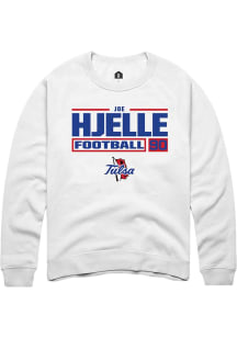 Joe Hjelle Rally Mens White Tulsa Golden Hurricane NIL Stacked Box Crew Sweatshirt