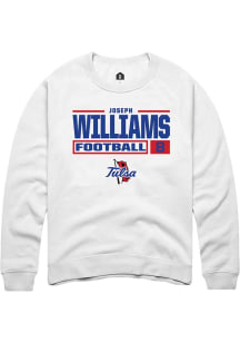 Joseph Williams Rally Mens White Tulsa Golden Hurricane NIL Stacked Box Crew Sweatshirt