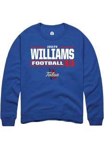 Joseph Williams Rally Mens Blue Tulsa Golden Hurricane NIL Stacked Box Crew Sweatshirt