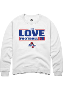 Josh Love Rally Mens White Tulsa Golden Hurricane NIL Stacked Box Crew Sweatshirt