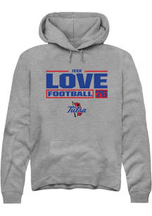 Josh Love Rally Mens Graphite Tulsa Golden Hurricane NIL Stacked Box Hooded Sweatshirt