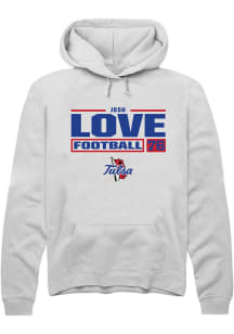 Josh Love Rally Mens White Tulsa Golden Hurricane NIL Stacked Box Hooded Sweatshirt