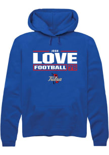 Josh Love Rally Mens Blue Tulsa Golden Hurricane NIL Stacked Box Hooded Sweatshirt