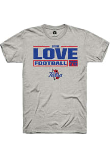 Josh Love Ash Tulsa Golden Hurricane NIL Stacked Box Short Sleeve T Shirt