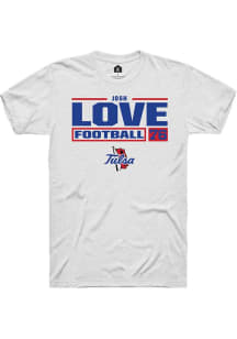 Josh Love White Tulsa Golden Hurricane NIL Stacked Box Short Sleeve T Shirt