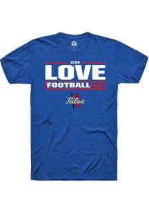 Josh Love Blue Tulsa Golden Hurricane NIL Stacked Box Short Sleeve T Shirt