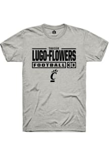 Tavier Lugo-Flowers Ash Cincinnati Bearcats NIL Stacked Box Short Sleeve T Shirt