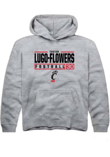 Tavier Lugo-Flowers Rally Youth Grey Cincinnati Bearcats NIL Stacked Box Long Sleeve Hooded Swea..