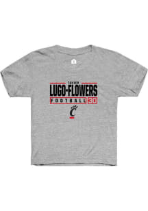 Tavier Lugo-Flowers Rally Youth Grey Cincinnati Bearcats NIL Stacked Box Short Sleeve T-Shirt