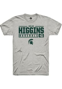 Nolan Higgins Ash Michigan State Spartans NIL Stacked Box Short Sleeve T Shirt