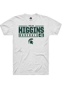 Nolan Higgins White Michigan State Spartans NIL Stacked Box Short Sleeve T Shirt