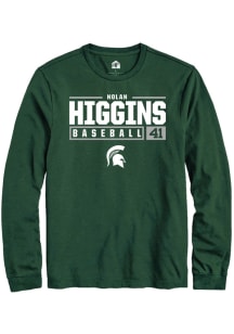 Nolan Higgins  Michigan State Spartans Green Rally NIL Stacked Box Long Sleeve T Shirt