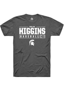 Nolan Higgins Dark Grey Michigan State Spartans NIL Stacked Box Short Sleeve T Shirt