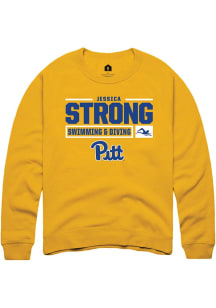 Jessica Strong Rally Mens Gold Pitt Panthers NIL Stacked Box Crew Sweatshirt