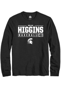 Nolan Higgins  Michigan State Spartans Black Rally NIL Stacked Box Long Sleeve T Shirt