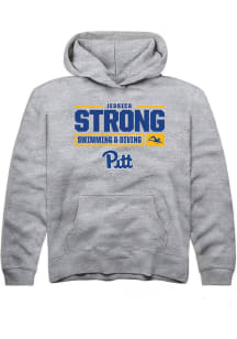 Jessica Strong Rally Youth Grey Pitt Panthers NIL Stacked Box Long Sleeve Hooded Sweatshirt