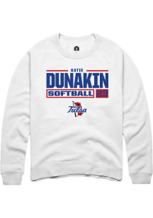 Katie Dunakin Rally Mens White Tulsa Golden Hurricane NIL Stacked Box Crew Sweatshirt