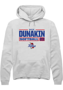 Katie Dunakin Rally Mens White Tulsa Golden Hurricane NIL Stacked Box Hooded Sweatshirt