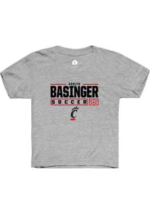 Ashlyn Basinger Rally Youth Grey Cincinnati Bearcats NIL Stacked Box Short Sleeve T-Shirt