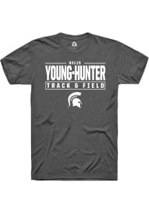 Kelis Young-Hunter Grey Michigan State Spartans NIL Stacked Box Short Sleeve T Shirt