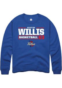 Keaston Willis Rally Mens Blue Tulsa Golden Hurricane NIL Stacked Box Crew Sweatshirt