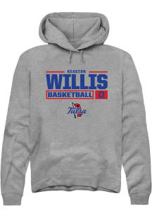 Keaston Willis Rally Mens Graphite Tulsa Golden Hurricane NIL Stacked Box Hooded Sweatshirt