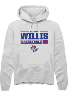 Keaston Willis Rally Mens White Tulsa Golden Hurricane NIL Stacked Box Hooded Sweatshirt