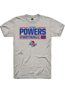 Keigan Powers Ash Tulsa Golden Hurricane NIL Stacked Box Short Sleeve T Shirt