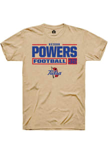 Keigan Powers Tan Tulsa Golden Hurricane NIL Stacked Box Short Sleeve T Shirt