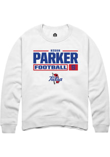 Keuan Parker Rally Mens White Tulsa Golden Hurricane NIL Stacked Box Crew Sweatshirt