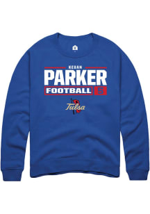 Keuan Parker Rally Mens Blue Tulsa Golden Hurricane NIL Stacked Box Crew Sweatshirt