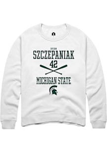 Ryan Szczepaniak  Rally Michigan State Spartans Mens White NIL Sport Icon Long Sleeve Crew Sweatsh..