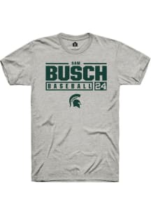 Sam Busch  Michigan State Spartans Ash Rally NIL Stacked Box Short Sleeve T Shirt