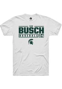 Sam Busch  Michigan State Spartans White Rally NIL Stacked Box Short Sleeve T Shirt