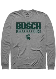 Sam Busch  Michigan State Spartans Grey Rally NIL Stacked Box Long Sleeve T Shirt