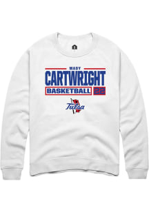 Mady Cartwright Rally Mens White Tulsa Golden Hurricane NIL Stacked Box Crew Sweatshirt