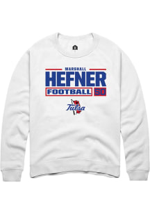 Marshall Hefner Rally Mens White Tulsa Golden Hurricane NIL Stacked Box Crew Sweatshirt