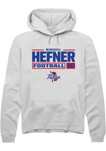 Marshall Hefner Rally Mens White Tulsa Golden Hurricane NIL Stacked Box Hooded Sweatshirt