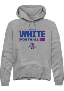 Maruio White Rally Mens Graphite Tulsa Golden Hurricane NIL Stacked Box Hooded Sweatshirt