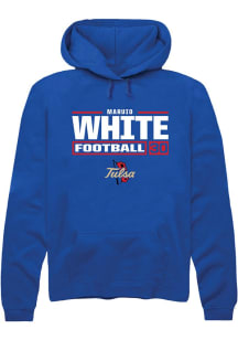 Maruio White Rally Mens Blue Tulsa Golden Hurricane NIL Stacked Box Hooded Sweatshirt