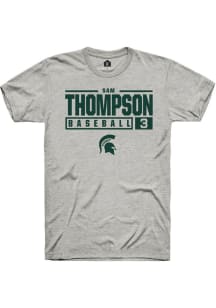 Sam Thompson  Michigan State Spartans Ash Rally NIL Stacked Box Short Sleeve T Shirt