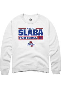 Michael Slaba Rally Mens White Tulsa Golden Hurricane NIL Stacked Box Crew Sweatshirt